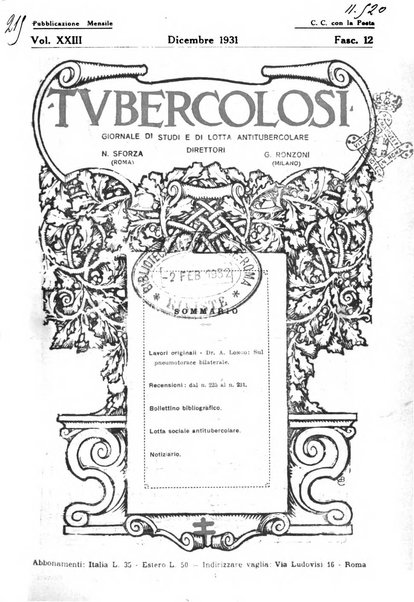 Tubercolosi giornale di studi e di lotta antitubercolare