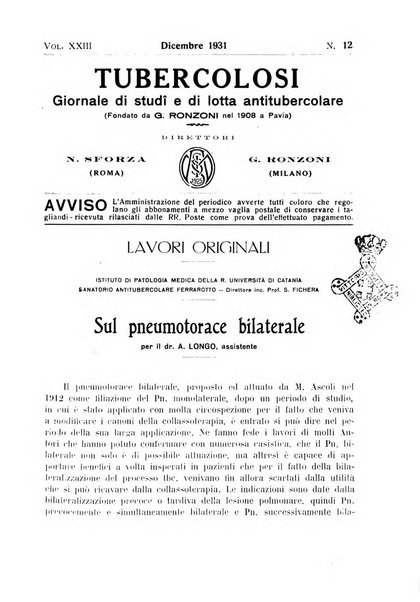 Tubercolosi giornale di studi e di lotta antitubercolare