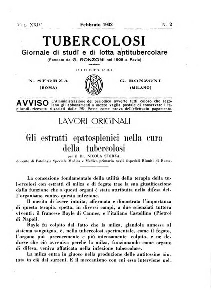 Tubercolosi giornale di studi e di lotta antitubercolare