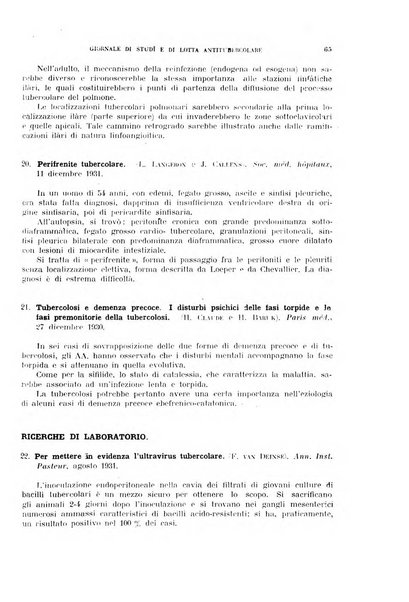 Tubercolosi giornale di studi e di lotta antitubercolare