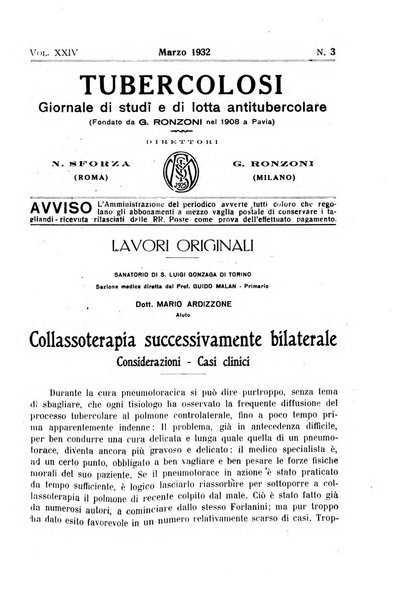 Tubercolosi giornale di studi e di lotta antitubercolare