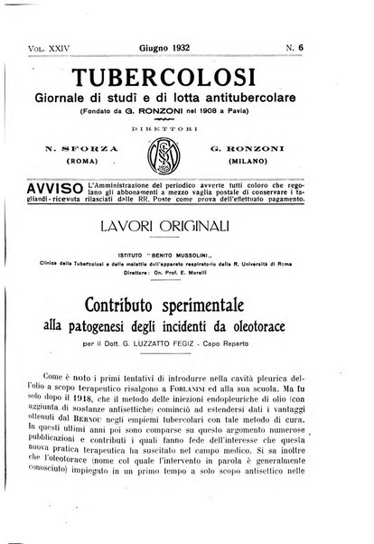 Tubercolosi giornale di studi e di lotta antitubercolare