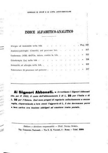 Tubercolosi giornale di studi e di lotta antitubercolare