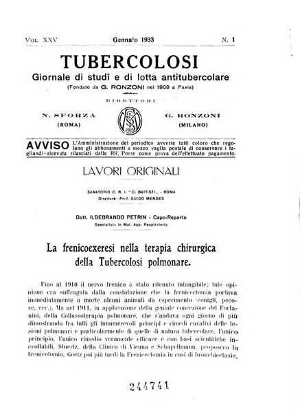 Tubercolosi giornale di studi e di lotta antitubercolare