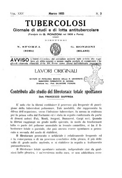 Tubercolosi giornale di studi e di lotta antitubercolare