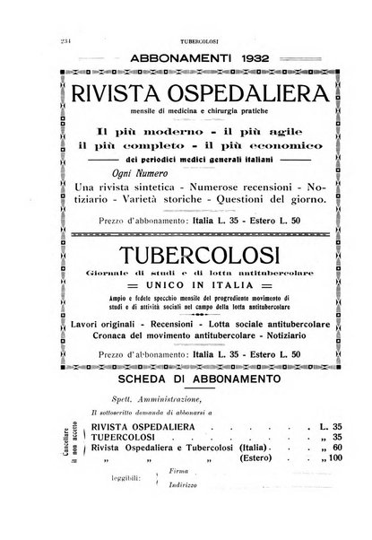 Tubercolosi giornale di studi e di lotta antitubercolare