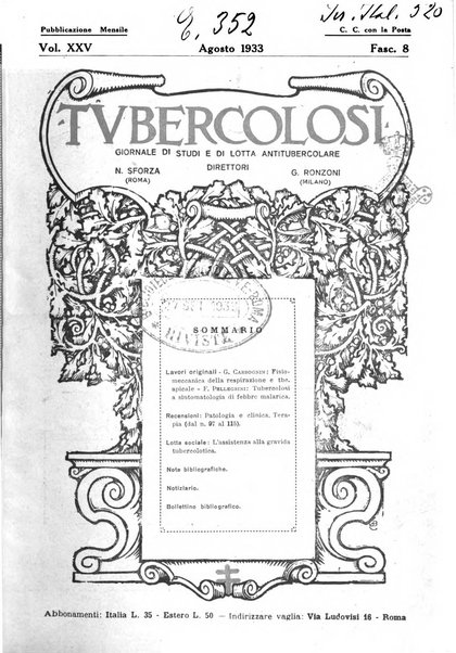 Tubercolosi giornale di studi e di lotta antitubercolare