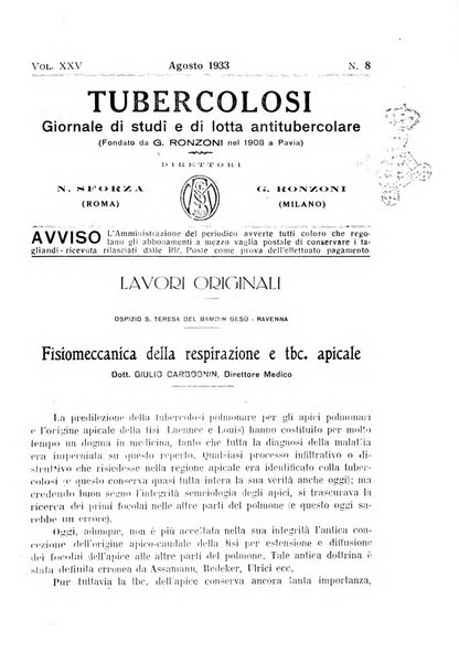 Tubercolosi giornale di studi e di lotta antitubercolare