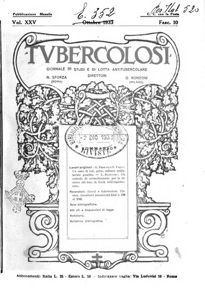 Tubercolosi giornale di studi e di lotta antitubercolare