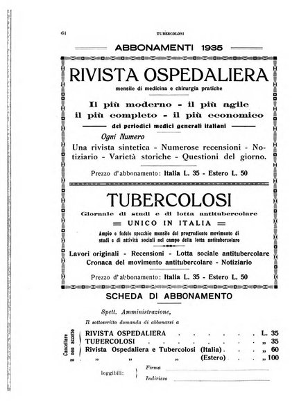 Tubercolosi giornale di studi e di lotta antitubercolare