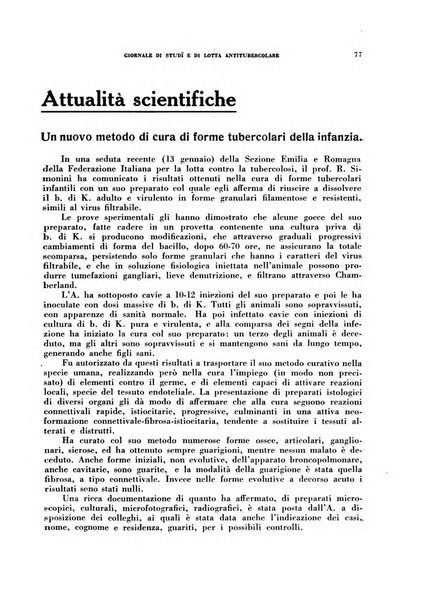 Tubercolosi giornale di studi e di lotta antitubercolare