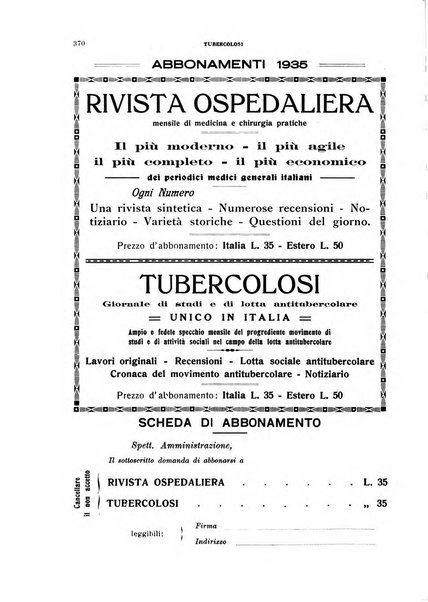 Tubercolosi giornale di studi e di lotta antitubercolare