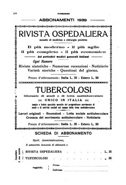 Tubercolosi giornale di studi e di lotta antitubercolare