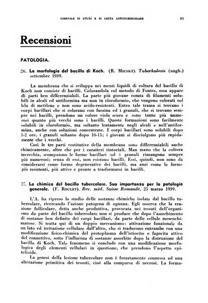 Tubercolosi giornale di studi e di lotta antitubercolare