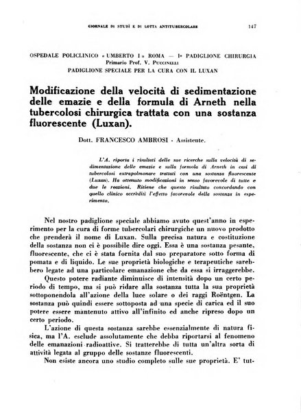 Tubercolosi giornale di studi e di lotta antitubercolare