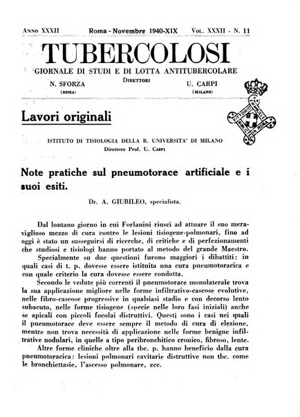 Tubercolosi giornale di studi e di lotta antitubercolare