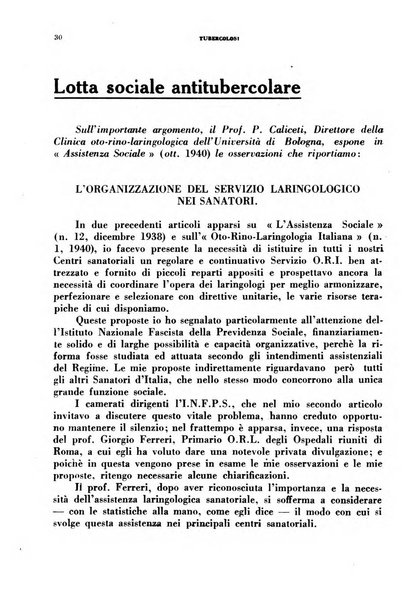 Tubercolosi giornale di studi e di lotta antitubercolare