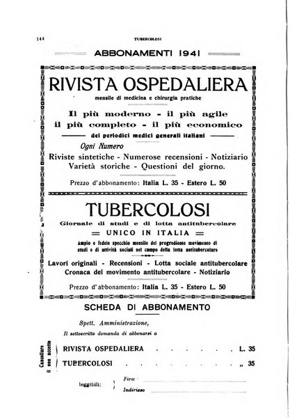 Tubercolosi giornale di studi e di lotta antitubercolare