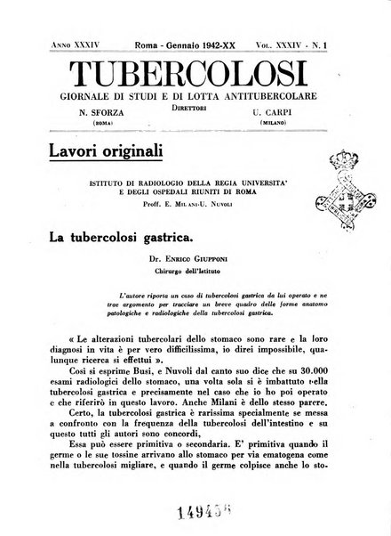 Tubercolosi giornale di studi e di lotta antitubercolare