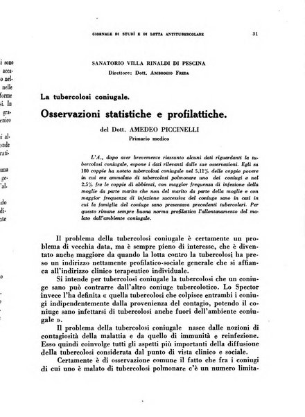 Tubercolosi giornale di studi e di lotta antitubercolare