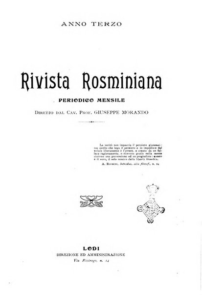 Rivista rosminiana periodico mensile