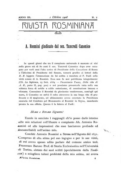 Rivista rosminiana periodico mensile