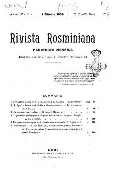 Rivista rosminiana periodico mensile