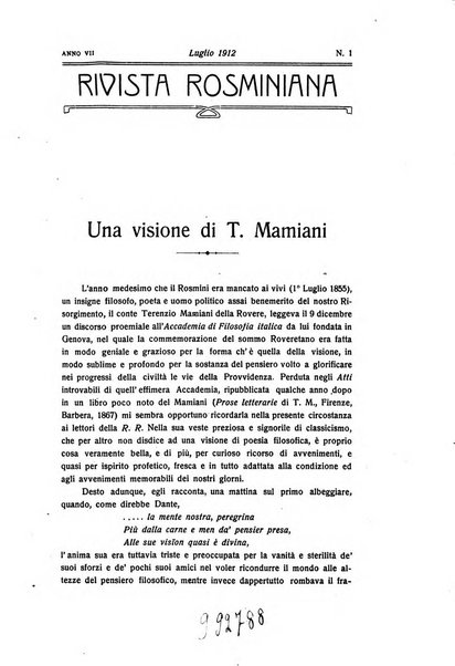 Rivista rosminiana periodico mensile