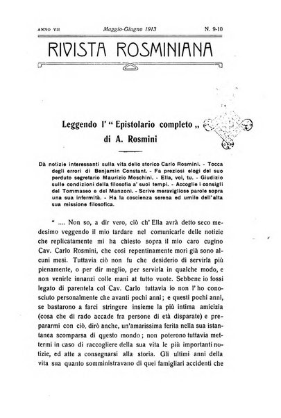 Rivista rosminiana periodico mensile