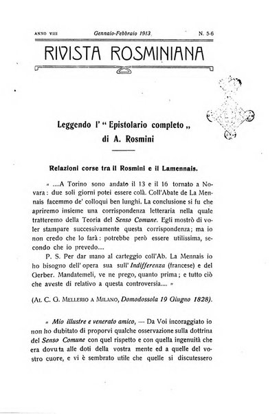 Rivista rosminiana periodico mensile