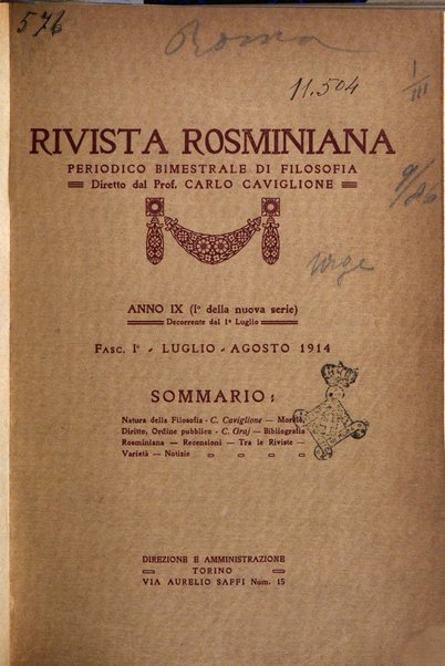 Rivista rosminiana periodico mensile