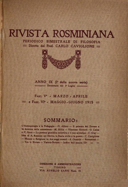 Rivista rosminiana periodico mensile