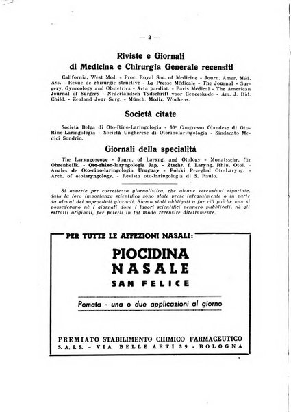 Rassegna internazionale di oto-rino-laringologia raccolta di recensioni, riviste, bibliografia