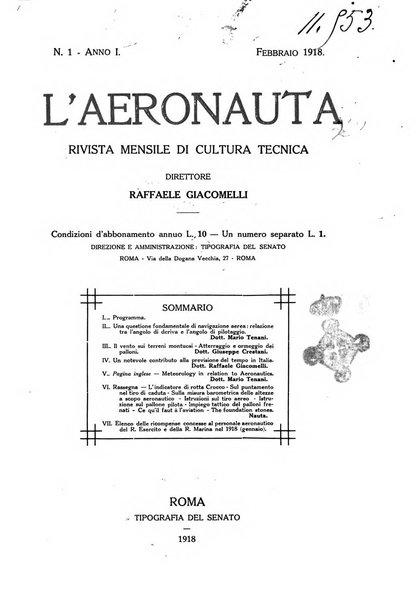 L'aeronauta rivista mensile di cultura tecnica