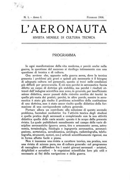 L'aeronauta rivista mensile di cultura tecnica