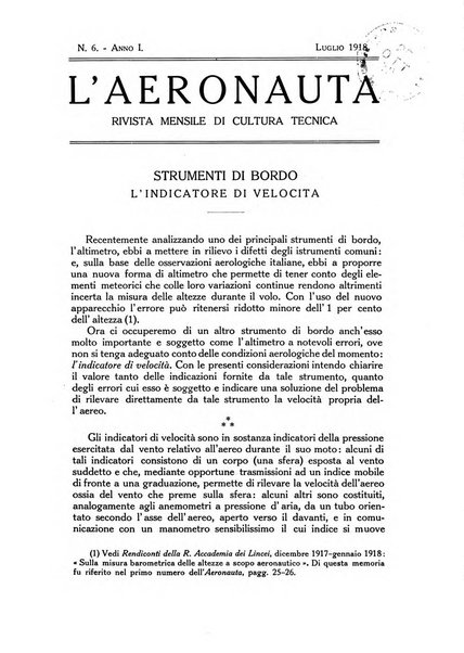 L'aeronauta rivista mensile di cultura tecnica