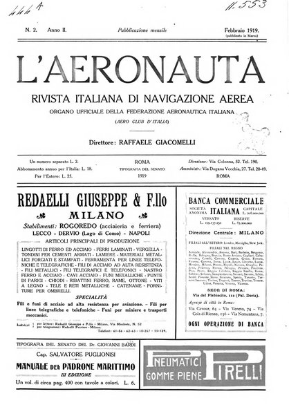 L'aeronauta rivista mensile di cultura tecnica