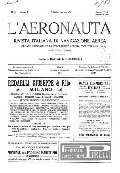 L'aeronauta rivista mensile di cultura tecnica