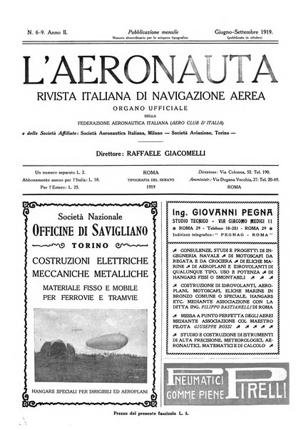 L'aeronauta rivista mensile di cultura tecnica