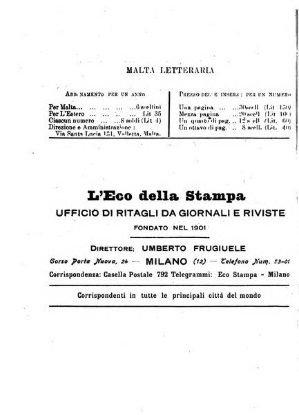 Malta letteraria rassegna mensile di lettere, scienze ed arti