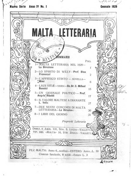 Malta letteraria rassegna mensile di lettere, scienze ed arti