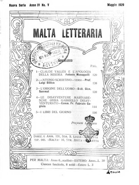 Malta letteraria rassegna mensile di lettere, scienze ed arti