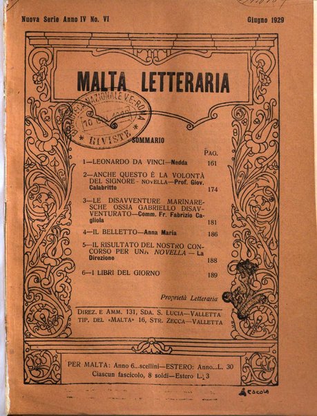 Malta letteraria rassegna mensile di lettere, scienze ed arti