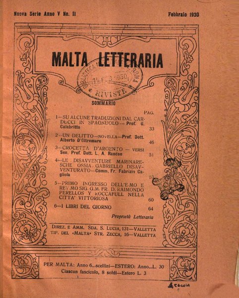 Malta letteraria rassegna mensile di lettere, scienze ed arti