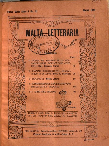 Malta letteraria rassegna mensile di lettere, scienze ed arti