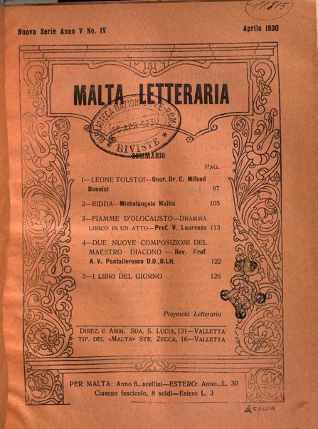 Malta letteraria rassegna mensile di lettere, scienze ed arti