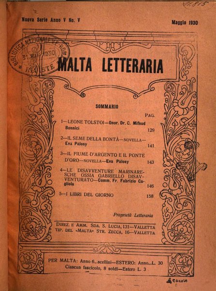 Malta letteraria rassegna mensile di lettere, scienze ed arti