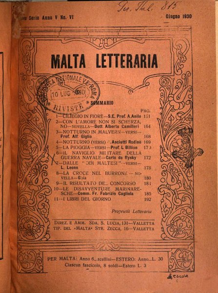 Malta letteraria rassegna mensile di lettere, scienze ed arti