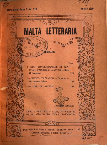 Malta letteraria rassegna mensile di lettere, scienze ed arti