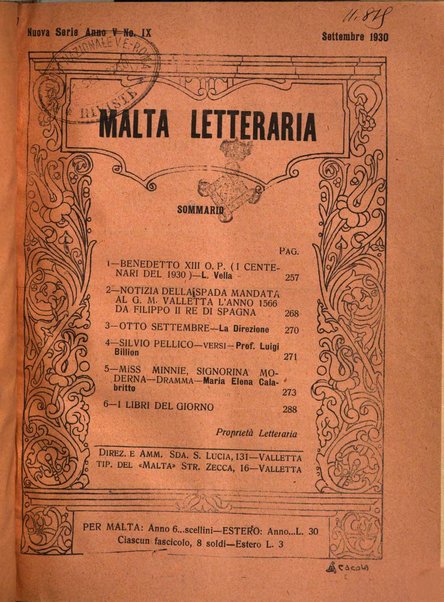 Malta letteraria rassegna mensile di lettere, scienze ed arti